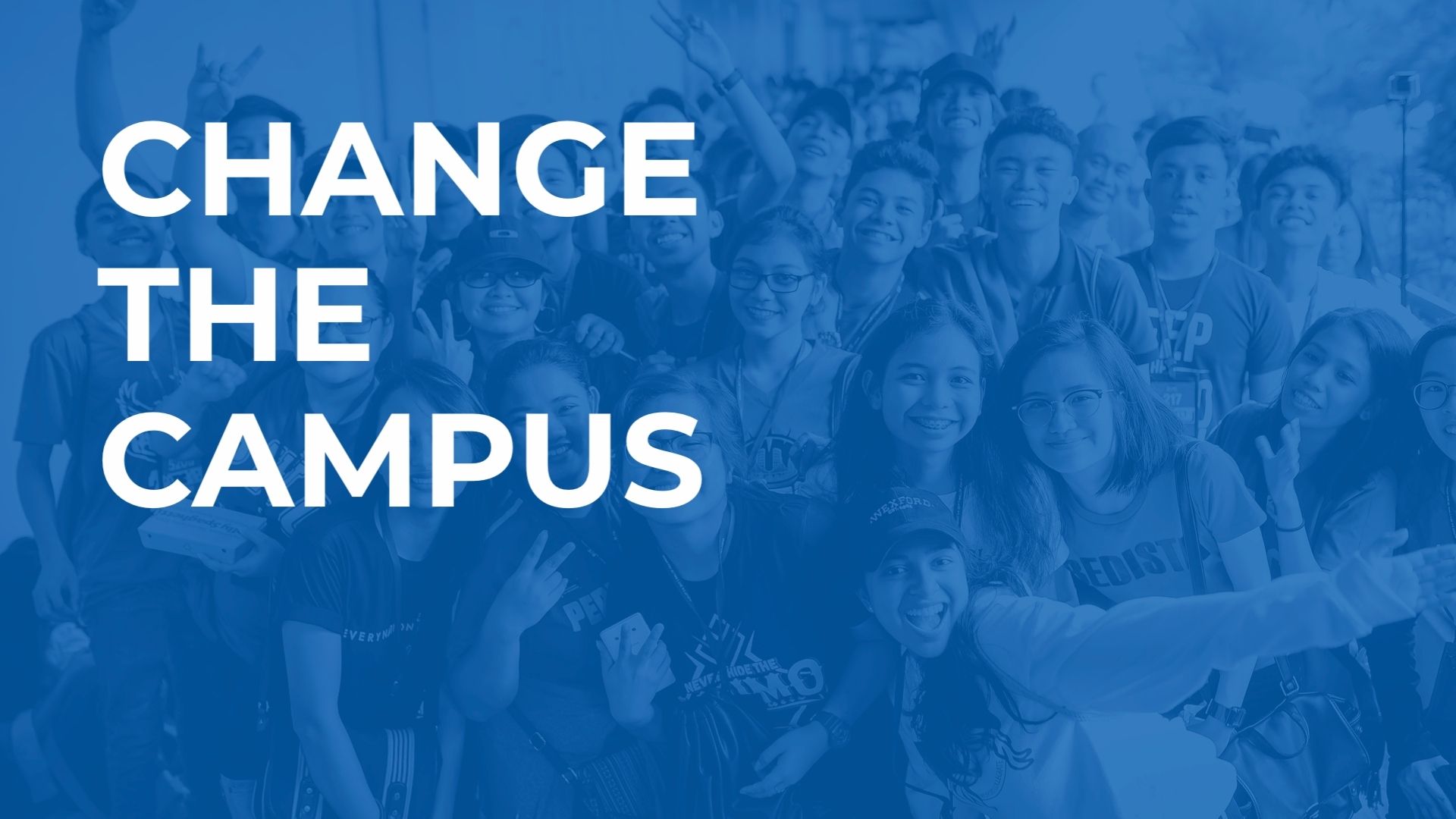 A joyful group of students on a campus